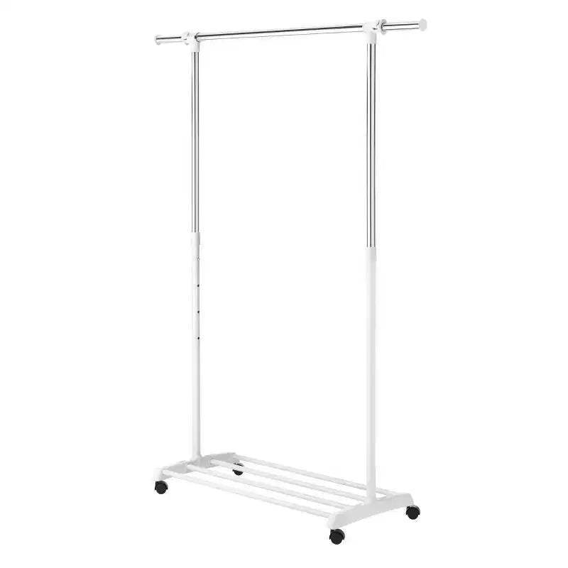 Whitmor Adjustable Garment Rack White: Steel Frame, No Assembly, Closet & Wardrobe Hanging, White Rolling Rack