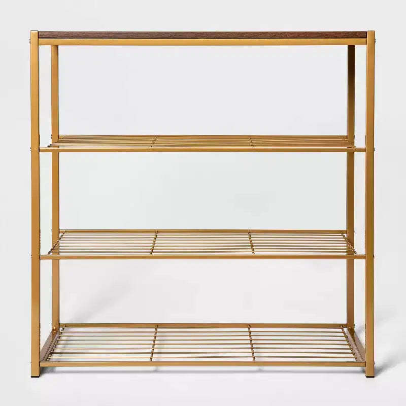 4 Tier Shoe Rack Brass with Walnut Wood - Brightroom™