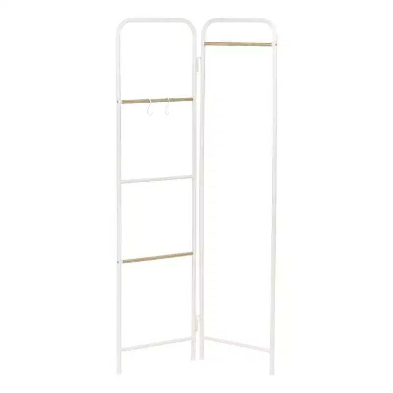 IRIS 2 Panel Free Standing Metal Garment Rack White: Closet & Steaming Rack, Freestanding Closet, Metal Shelving