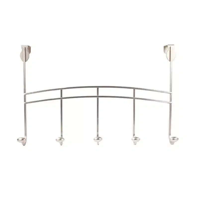Spectrum Diversified Duche Stainless Steel Over The Door 5 Hook Rack Silver