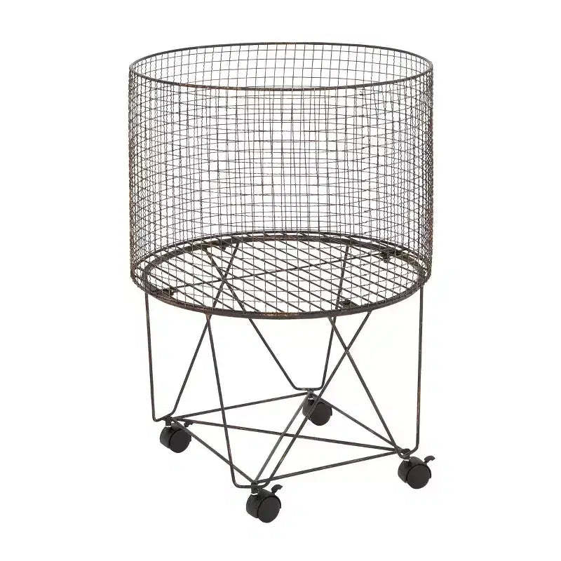 Farmhouse Metal Storage Cart Bronze - Olivia & May: Multipurpose Metal Hamper with Wheels, Open-Top, No Assembly Required