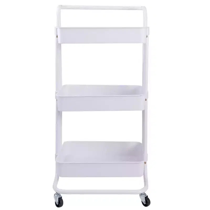 Organize It All 3 Tier Storage Rolling Metal Utility Cart with Basket and Wheels White
