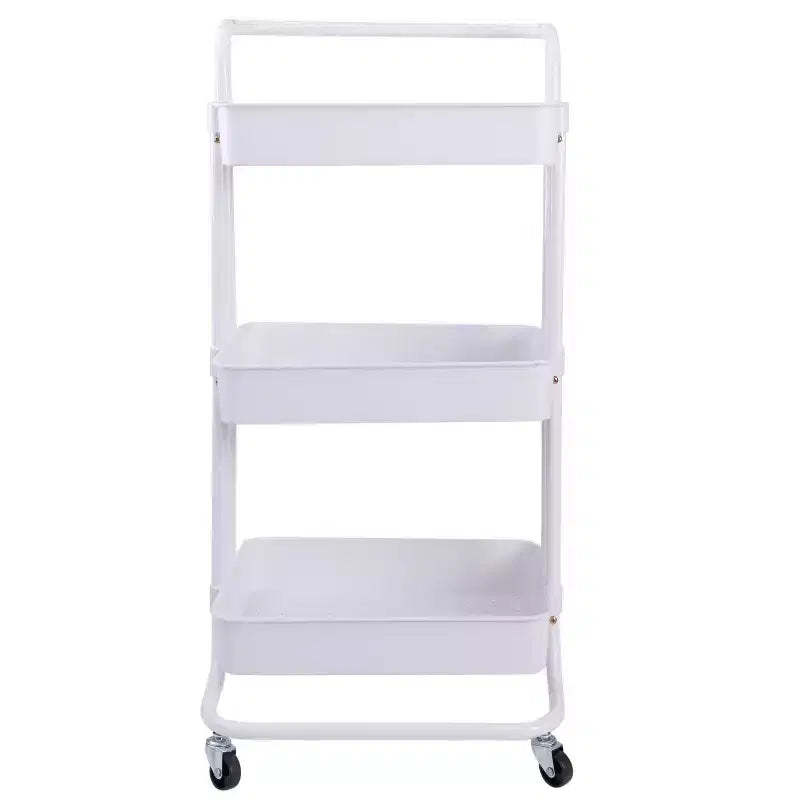 Organize It All 3 Tier Storage Rolling Metal Utility Cart with Basket and Wheels White