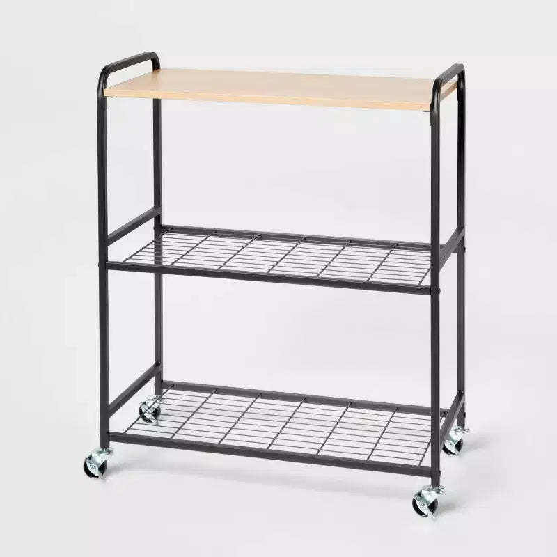 Storage Cart Black Metal with Natural Wood - Brightroom™