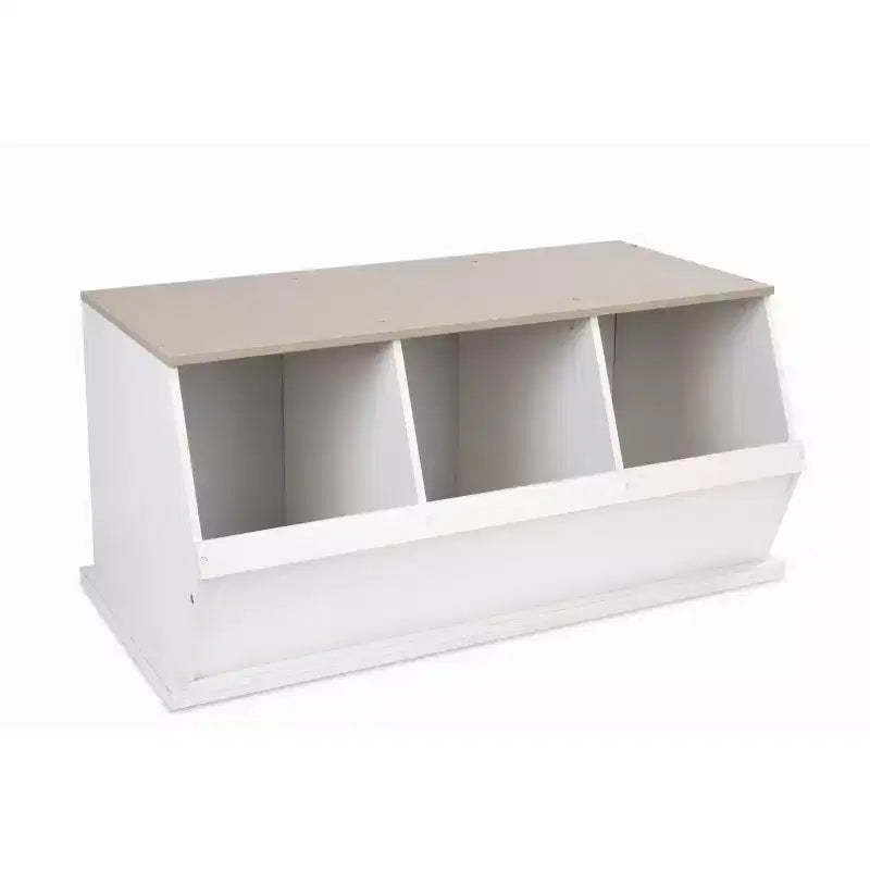 Badger Basket Three Bin Stackable Storage Cubby White/Gray Woodgrain
