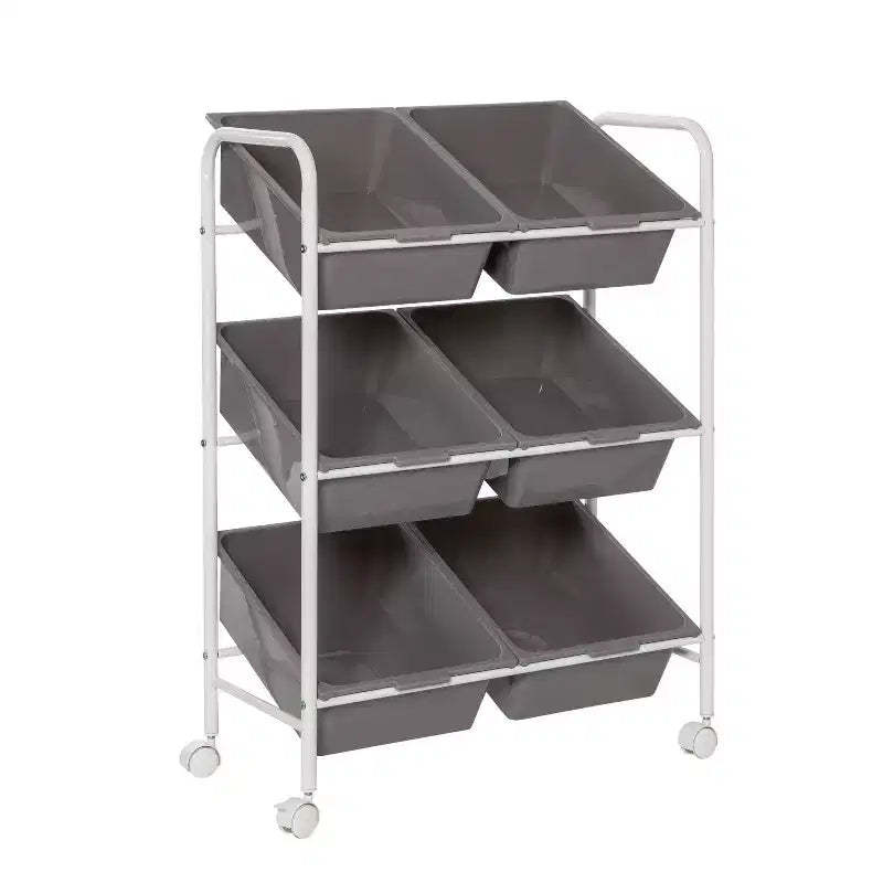 Honey-Can-Do 6 Bin rolling cart: Steel Utility Storage, Fade-Resistant, Ground Freestanding, 34" Height, 24" Depth, Gray