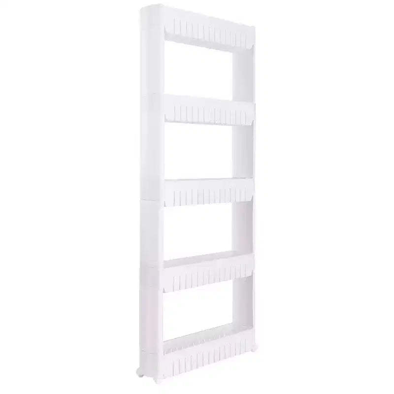 Simplify 5 Tier Slim Rolling Organizer Rack with Wheels White Kennedy International: Slim Utility Storage Cart, Polypropylene
