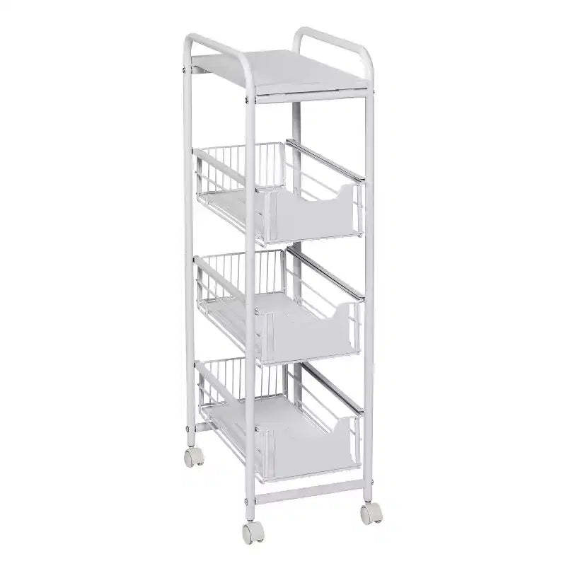 Honey-Can-Do 4 Tier Slim Cart with Pull-Out Baskets: Black Kitchen Cart, Powder-Coated Steel, Locking Wheels