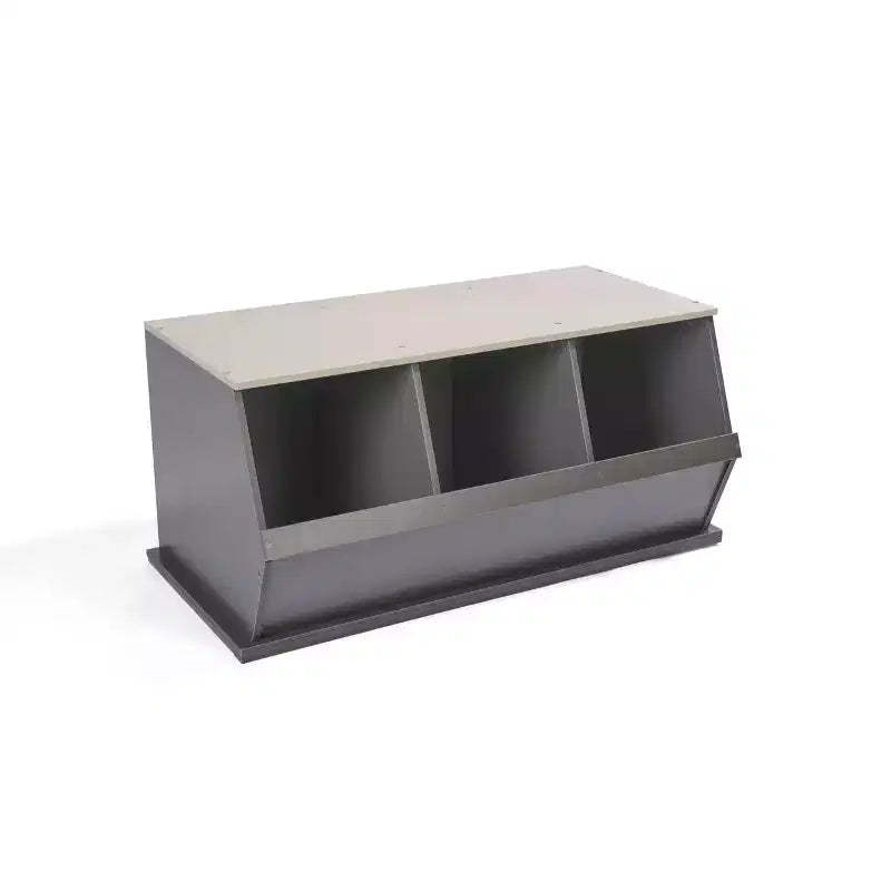 Badger Basket 3 Bin Stackable Storage Cubby Charcoal/Gray Woodgrain: MDF Toy Storage Shelf, Enclosed Back, 80 lb Capacity