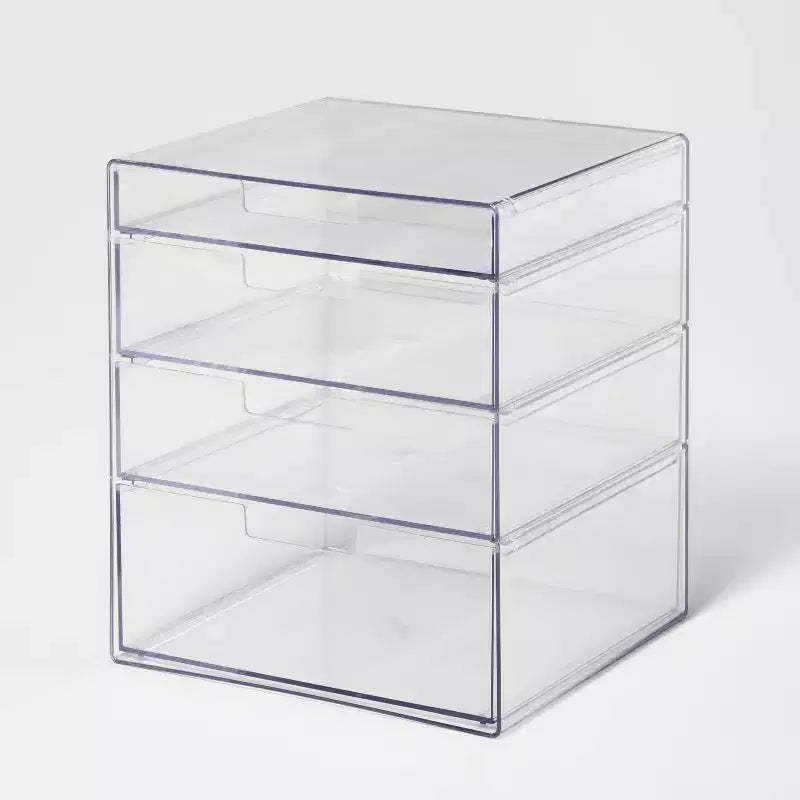 4 Drawer Stackable Countertop Organizer Clear - Brightroom™: Bathroom & Makeup Organizer, PET Material, 8.02" Height