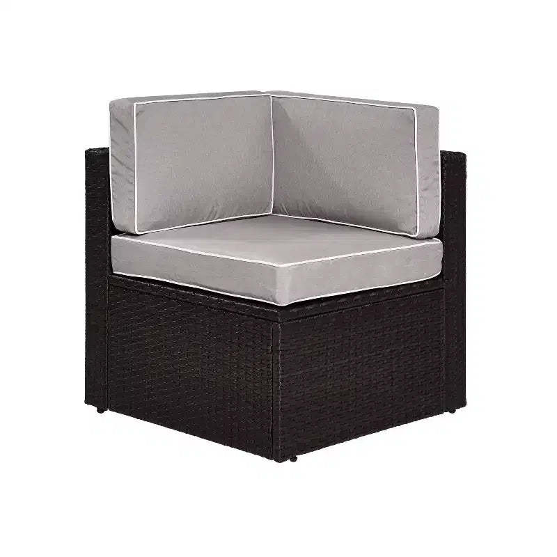Palm Harbor Outdoor Wicker Corner Chair - Gray - Crosley: Steel Frame, UV-Resistant, Polyester Cushions