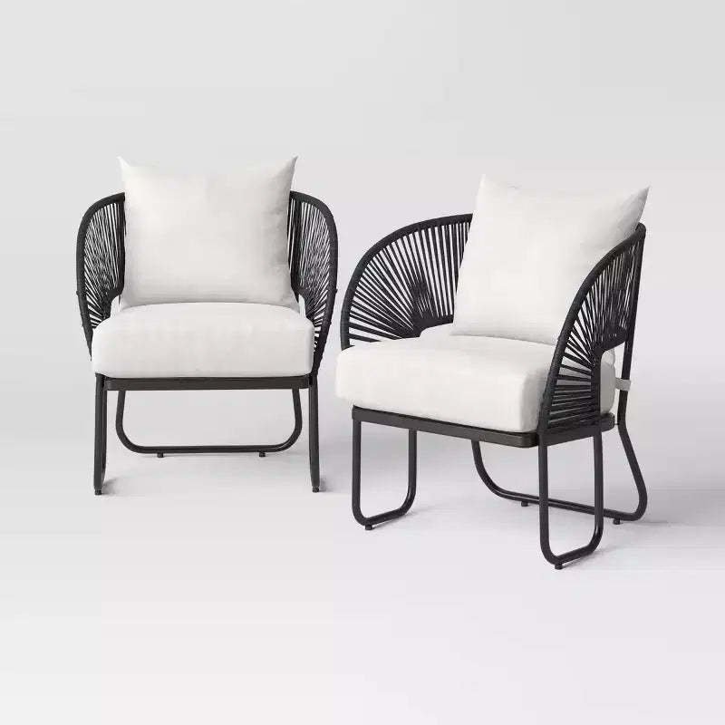 2pc Steel Mackworth Rope Outdoor Patio Club Chairs Black - Threshold™: Weather-Resistant Steel Frame, Polyester Cushions