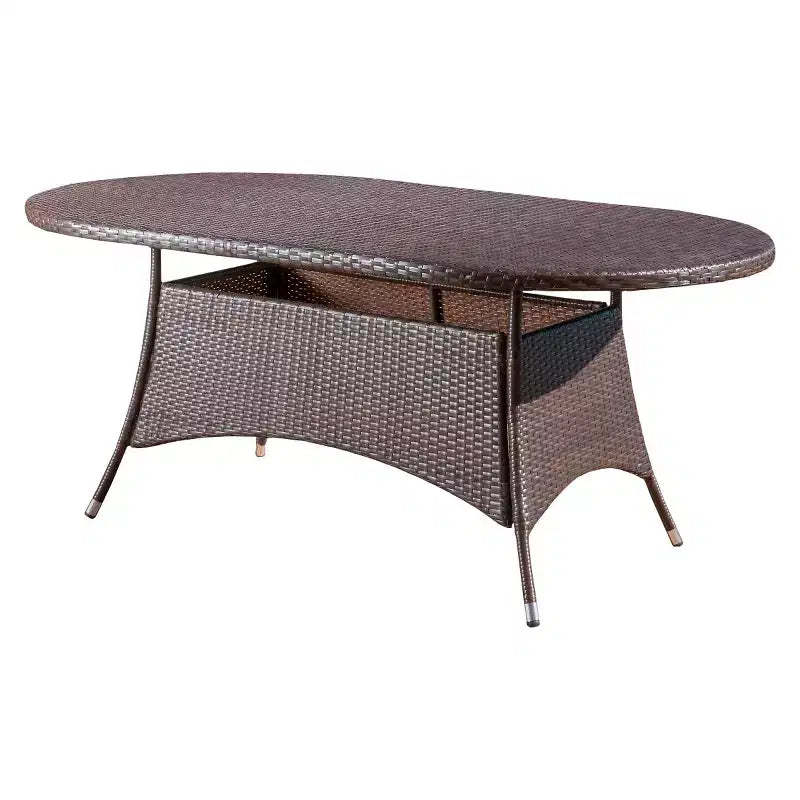 Corsica Oval Wicker Dining Table: Weather-Resistant Iron Frame, Seats 6 - Christopher Knight Home