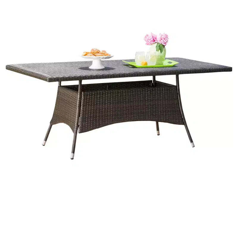 Corsica Rectangle Wicker Dining Table: Weather-Resistant Iron Frame, Seats 6 - Christopher Knight Home