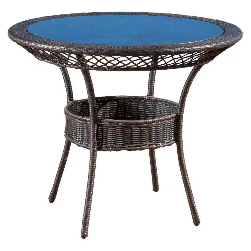 Figi 34" Round Wicker and Glass Table: Sturdy All-Weather, Storage Basket, Patio Dining - Christopher Knight Home