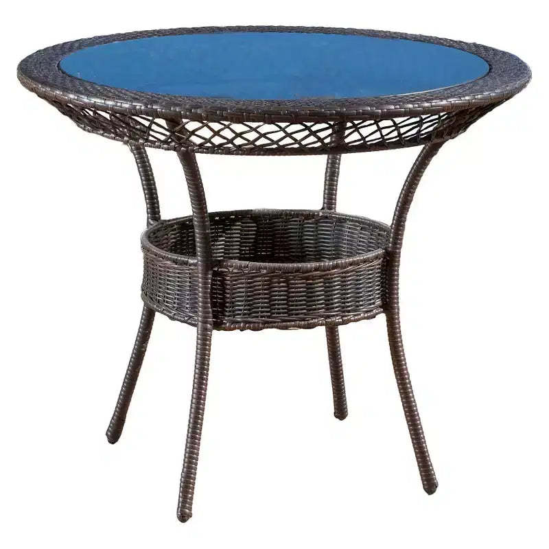 Figi 34" Round Wicker and Glass Table: Sturdy All-Weather, Storage Basket, Patio Dining - Christopher Knight Home