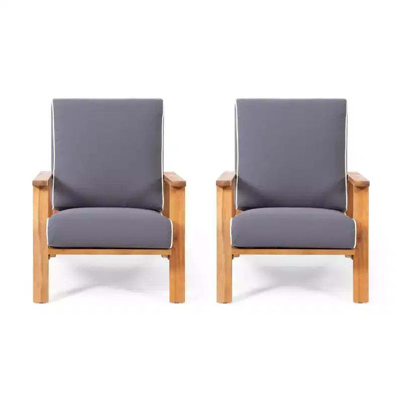 Paloma 2pk Outdoor Acacia Wood Club Chairs with Cushions - Teak/Dark Gray - Christopher Knight Home