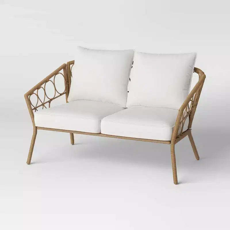 Steel and Wicker Britanna Rust Resistant Outdoor Patio Loveseat Arm Chair Light Brown - Threshold™