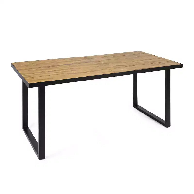 Kyston Rectangle Acacia & Iron Dining Table - Black/Teak - Christopher Knight Home: Weather-Resistant, Seats 6
