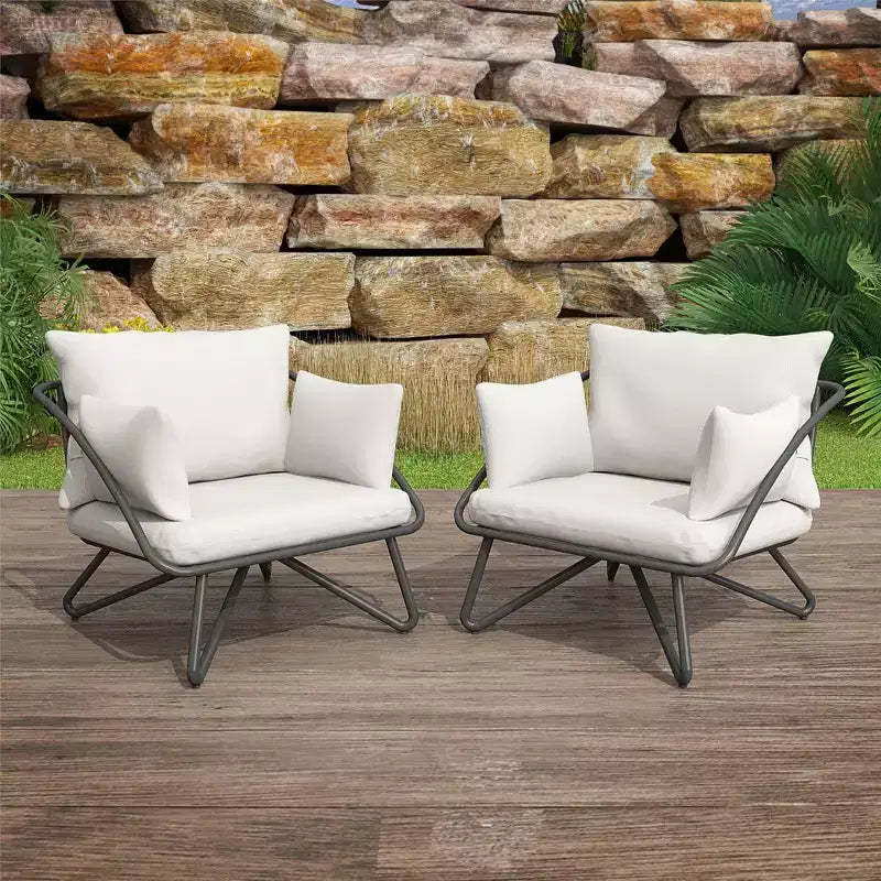 Teddi 2pc Outdoor Lounge Chairs Charcoal - Novogratz: Weather-Resistant Patio Furniture, Steel Frame