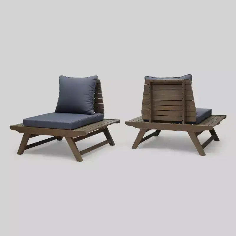Sedona 2pk Acacia Wood Club Chairs Gray/Dark Gray - Christopher Knight Home: Weather-Resistant Patio Accent Chairs