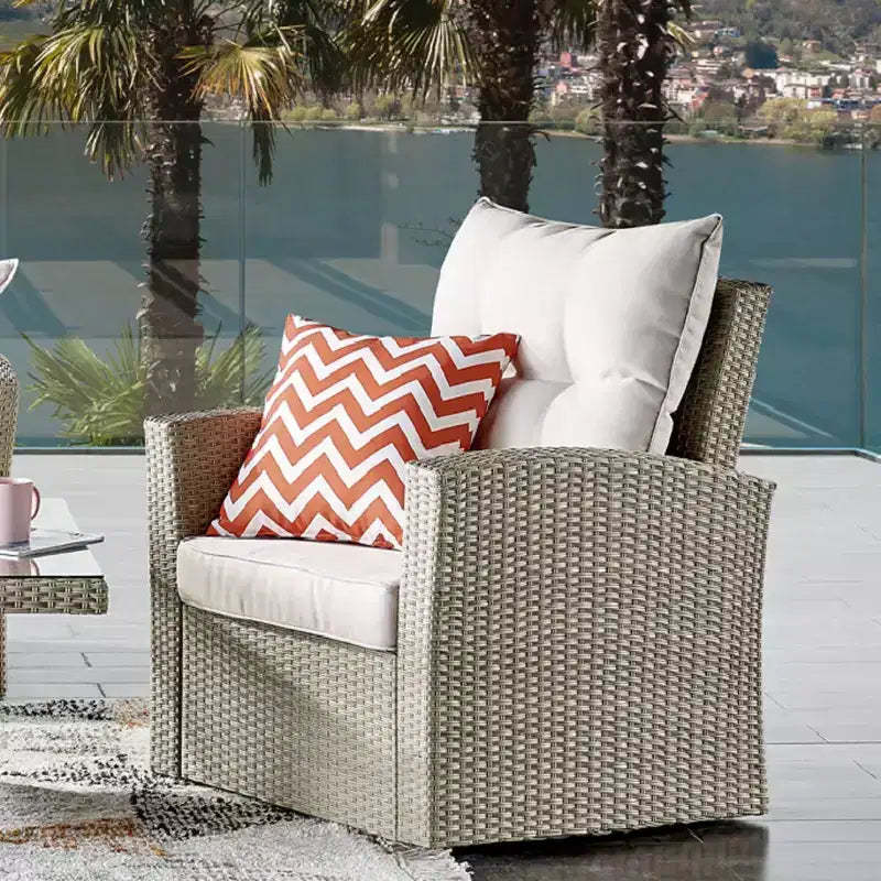 All-Weather Wicker Canaan Outdoor Armchair with Cushions Brown - Alaterre Furniture: Patio Accent Chair, Weather-Resistant