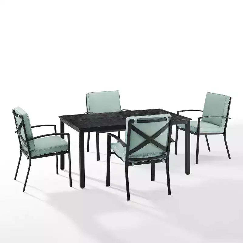 Kaplan 5pc Outdoor Dining Set with Arm Chairs Mist/Oil Rubbed Bronze - Crosley: Steel Frame, UV-Resistant, Seats 4