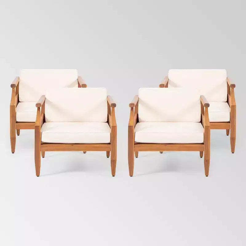 Aston 4pk Acacia Wood Mid-Century Modern Club Chair: Weather-Resistant Patio Seating - Christopher Knight Home