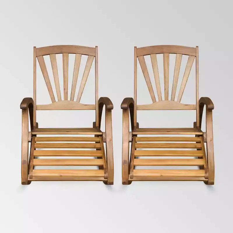 Sunview 2pk Acacia Wood Recliner Rocking Chairs - Teak - Christopher Knight Home: Weather-Resistant Patio Accent Furniture