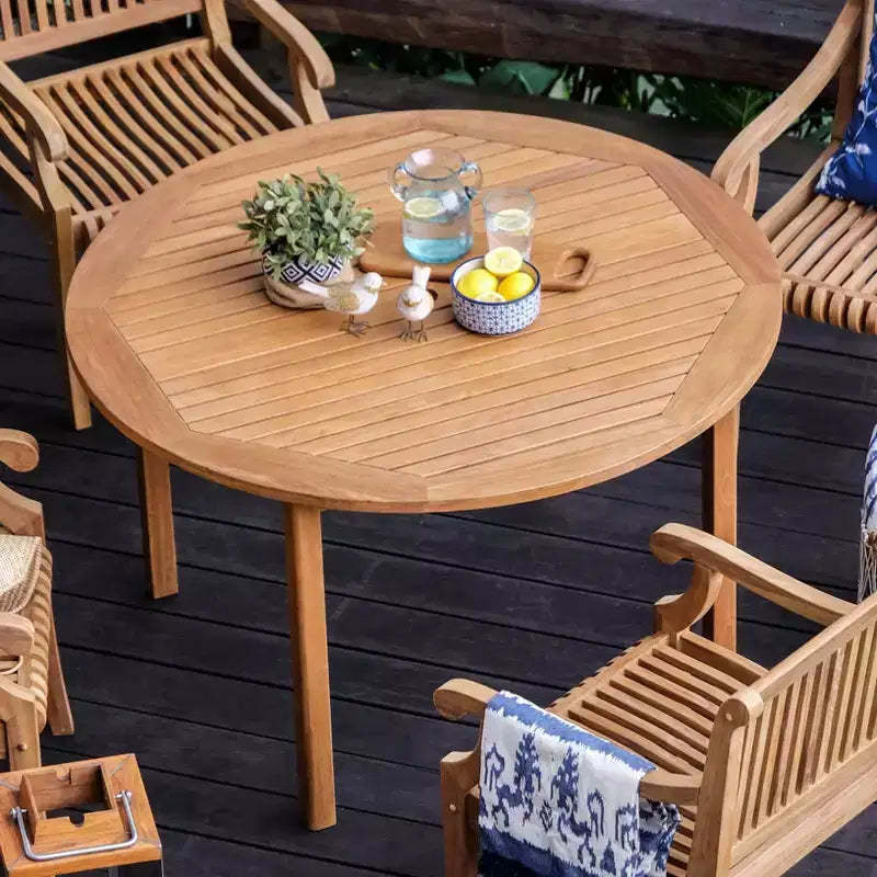 Sonoma Lane Channing Teak Round Outdoor Dining Table Light Brown – Weather-Resistant, 2. Umbrella Hole