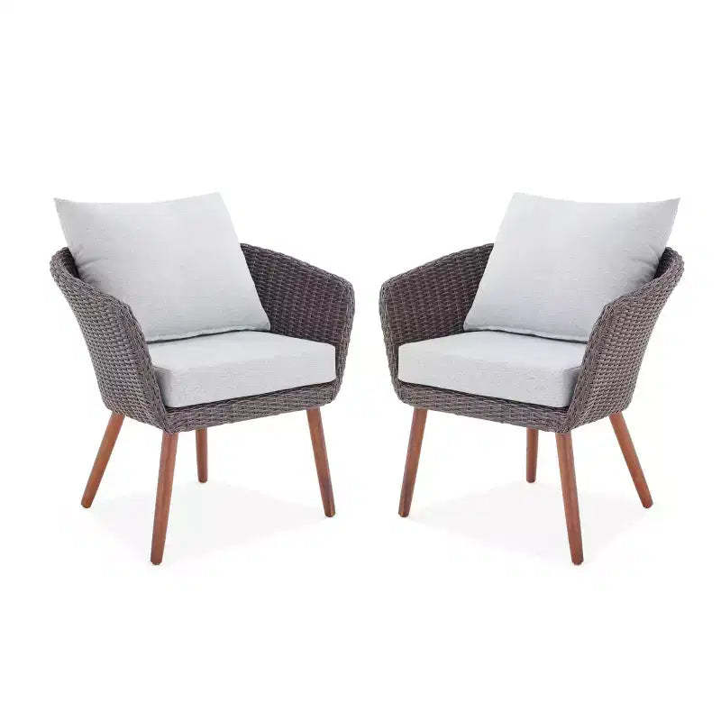 2pk All-Weather Wicker Athens Outdoor Chairs with Cushions Brown - Alaterre Furniture: Sturdy Patio Seating