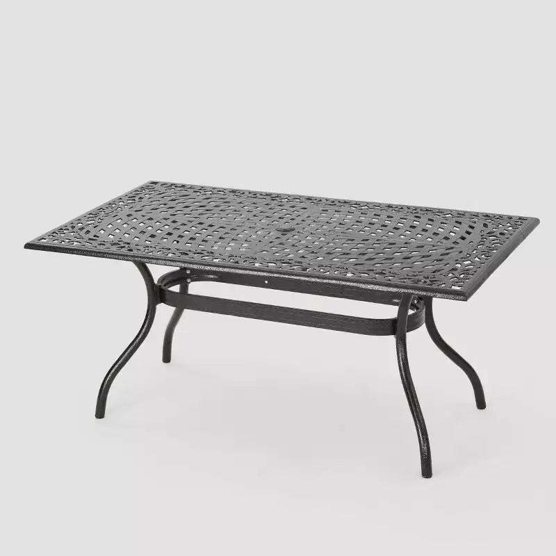 Phoenix Rectangle Cast Aluminum Table - Hammered Bronze - Christopher Knight Home: Weather-Resistant, 6-Seater