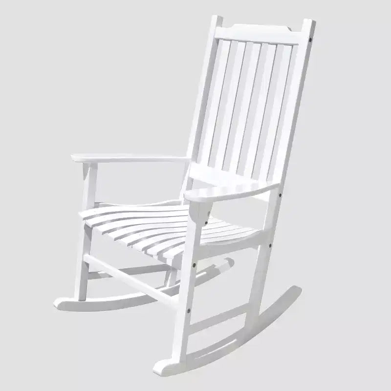Traditional Patio Rocking Chair - Merry Products: Acacia Wood, Water-Resistant, White