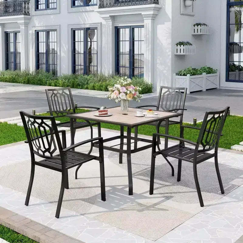 5pc Patio Table & Metal Chairs with Square Design - Captiva Designs