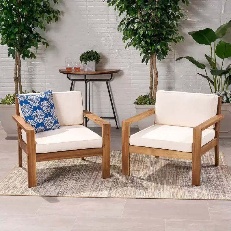 Santa Ana 2pk Acacia Wood Club Chairs Teak/Cream - Christopher Knight Home
