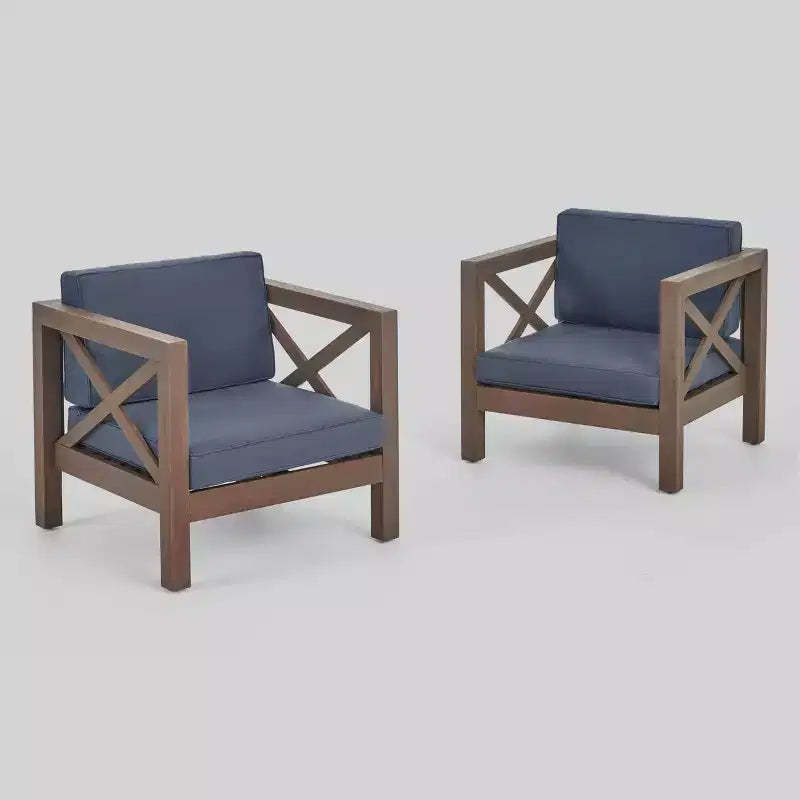 Brava 2pk Acacia Wood Club Chairs - Gray/Dark Gray - Christopher Knight Home: Water-Resistant Patio Furniture