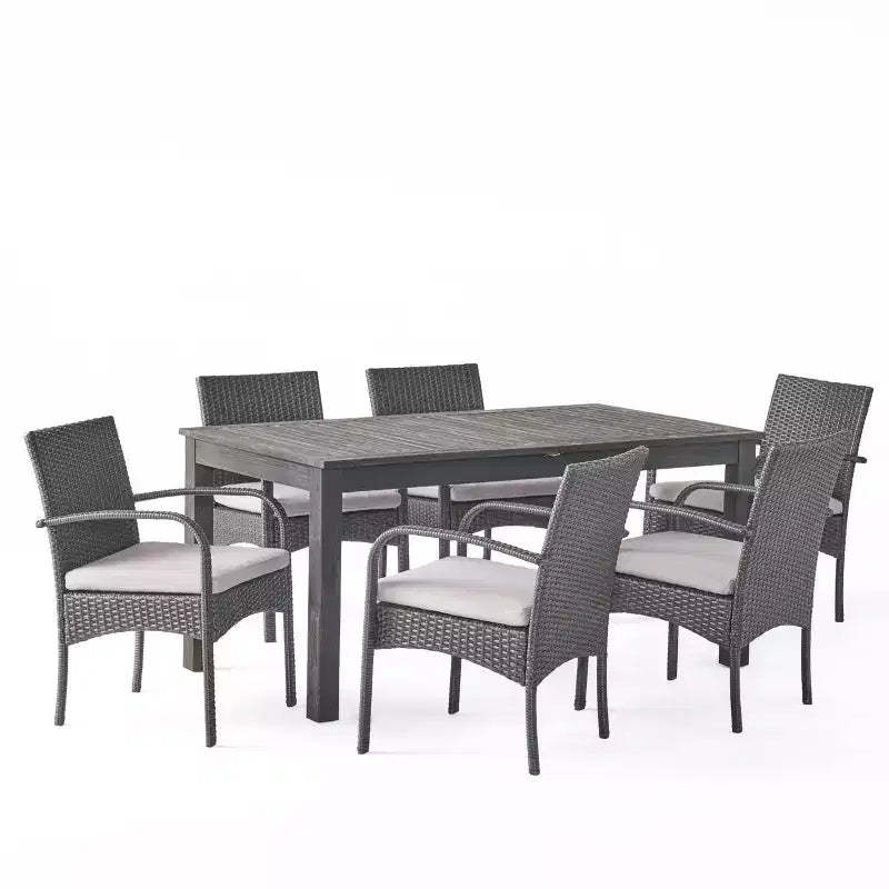 Elmar 7pc Wood & Wicker Expandable Dining Set - Dark Gray/Gray - Christopher Knight Home