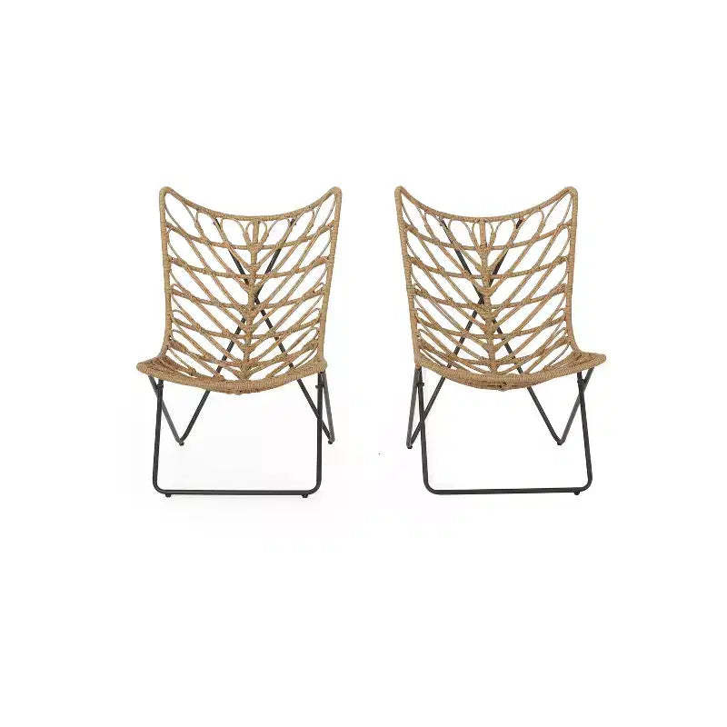 Christopher Knight Home 2pc Byson Wicker Outdoor Patio Accent Chairs Light Brown/Black