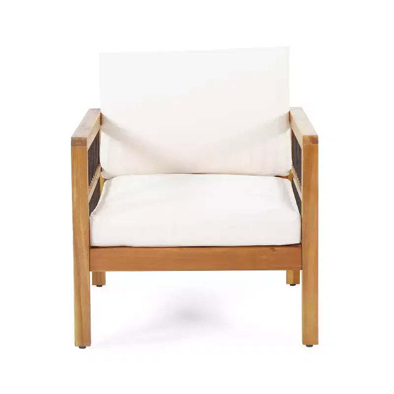 Christopher Knight Home Elias Outdoor Acacia and Iron Club Chair with Cushions Teak/Black/Beige
