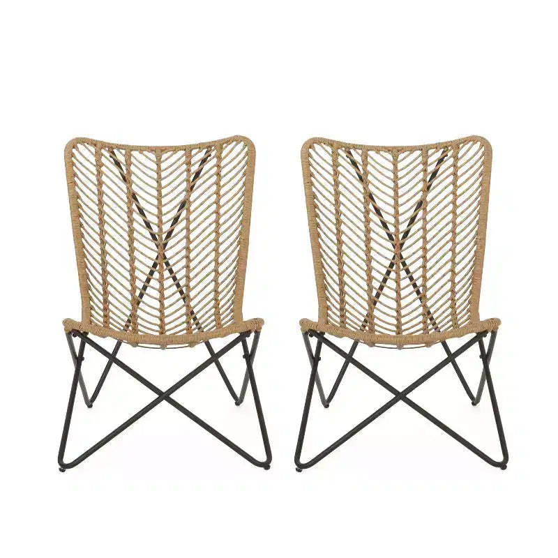 2pk Galtin Outdoor Iron/Wicker Accent Chairs: UV-Resistant, Weatherproof - Christopher Knight Home