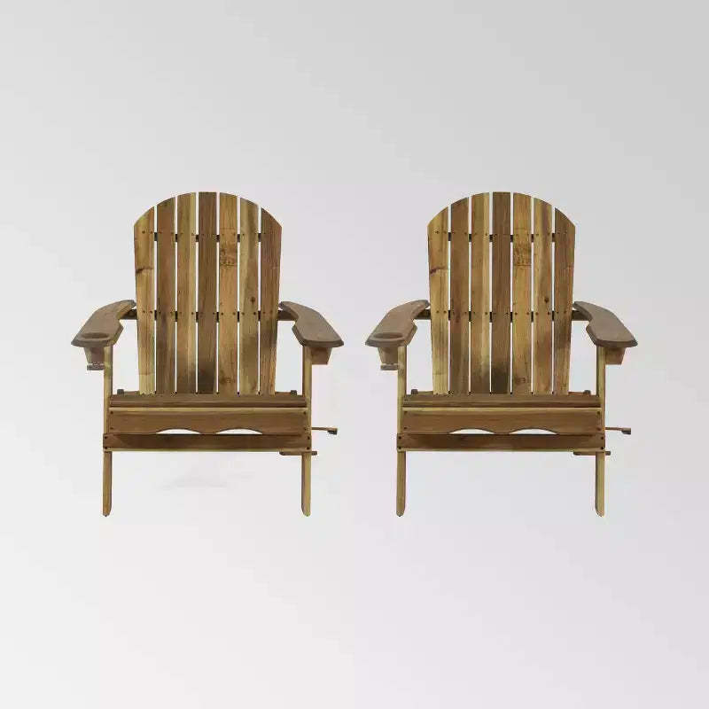 2pk Bellwood Outdoor Acacia Wood Folding Adirondack Chairs Natural - Christopher Knight Home: Weather-Resistant with Cup Holders