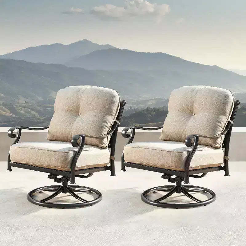 2pk Aluminum Outdoor Deep Seating Swivel Rocking Club Chairs: Weather-Resistant, UV-Protected - Oakland Living