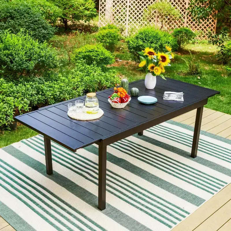 Outdoor Expandable Rectangle Steel Dining Table - Captiva Designs: Rust-Resistant Frame, Seats 6-8, Self-Storing Leaf
