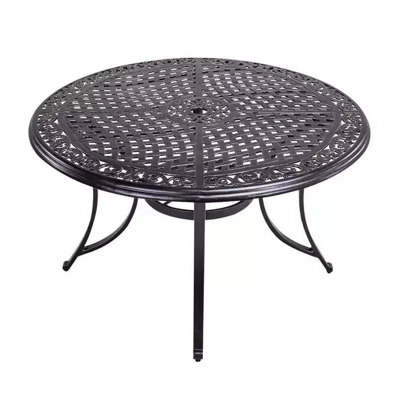 48" Round Aluminum Patio Dining Table, Umbrella Hole, Rust-Resistant, All-Weather Design - Black - WELLFOR: Cast Aluminum, Non-Extension