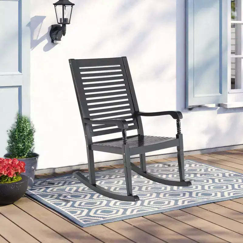 Outdoor Acacia Wood Rocking Chair - Captiva Designs: UV & Water-Resistant, Powder-Coated Frame, Fixed Arms