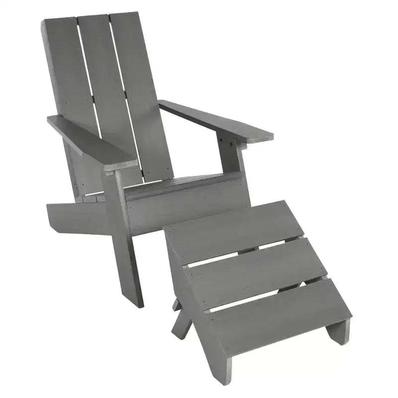 Italica 2pc Modern Adirondack Chair and Folding Ottoman - Coastal Teak - highwood