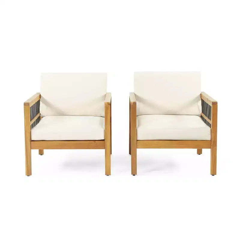 2pk Elias Outdoor Acacia Wood Club Chairs with Cushions Teak/Beige - Christopher Knight Home: Weather-Resistant, UV Protection, Iron Frame