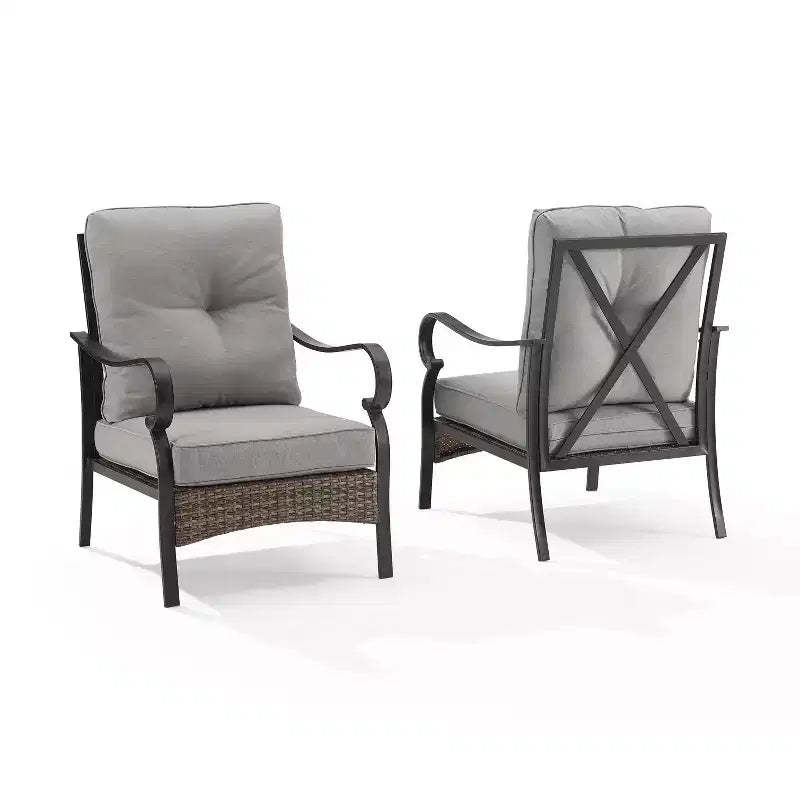 2pk Dahlia Outdoor Steel Arm Chairs Taupe/Matte Black - Crosley: Padded, Weather-Resistant Patio Seating