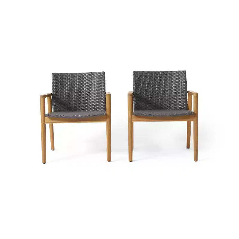 Christopher Knight Home 2pc Bryan Wicker and Acacia Wood Outdoor Club Chairs Gray/Teak