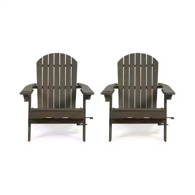 2pk Bellwood Outdoor Acacia Wood Folding Adirondack Chairs Gray - Christopher Knight Home: Rustic Design, Cup Holders